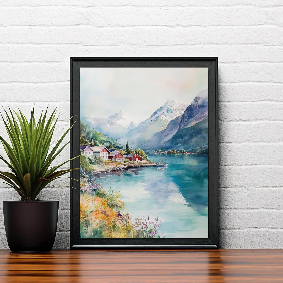 Olden Norway Watercolor Travel Poster