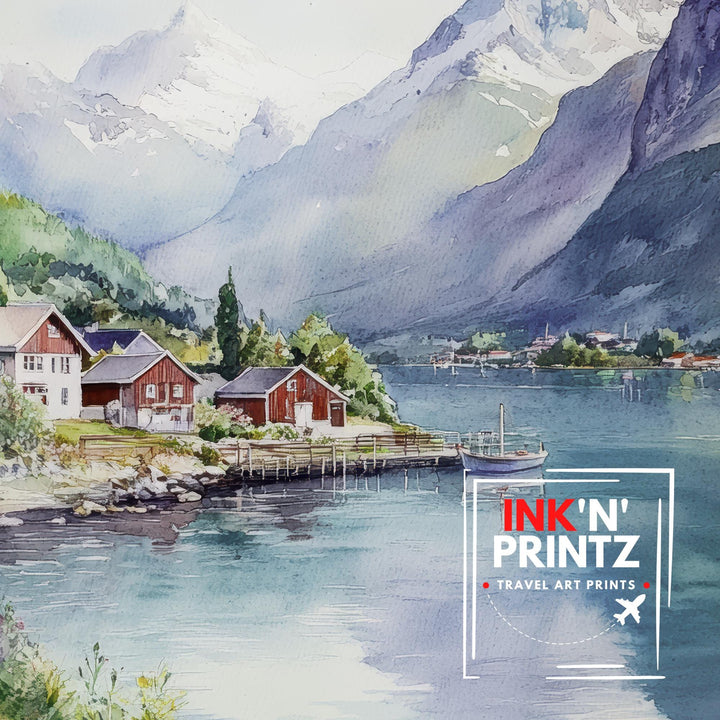 Olden Norway Watercolor Travel Poster