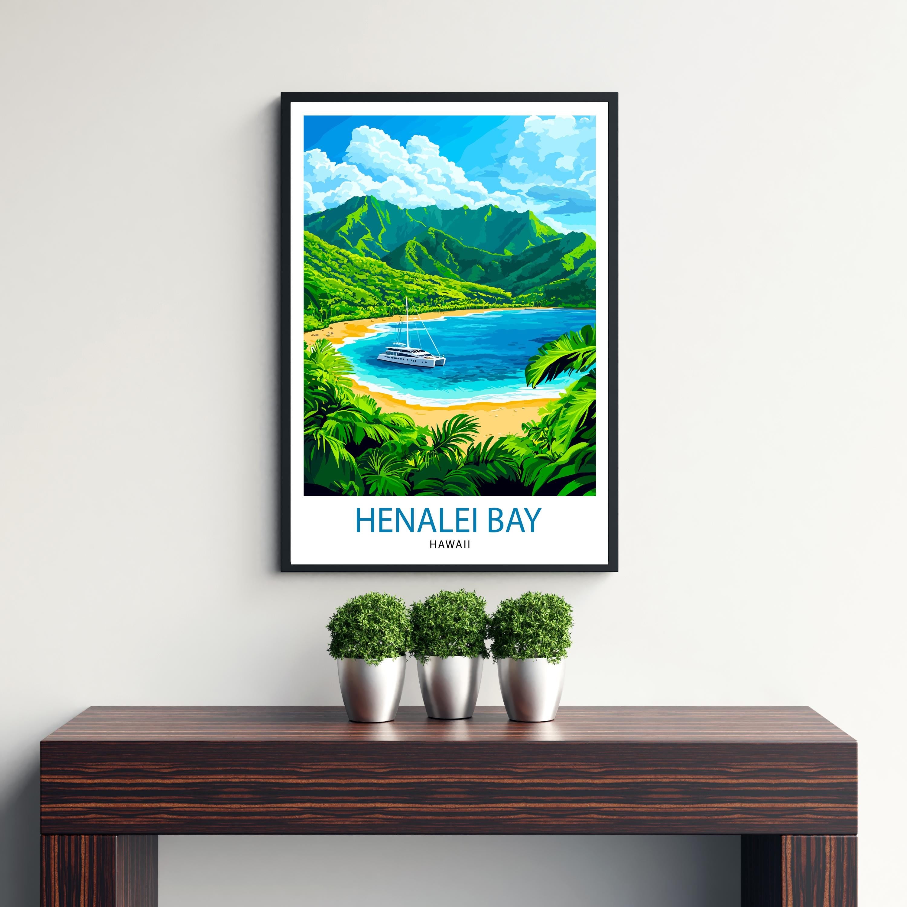 Hanalei Bay Hawaii Watercolor Travel Poster