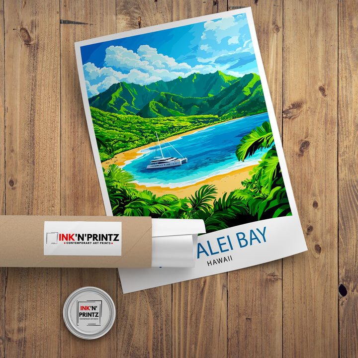 Hanalei Bay Hawaii Watercolor Travel Poster