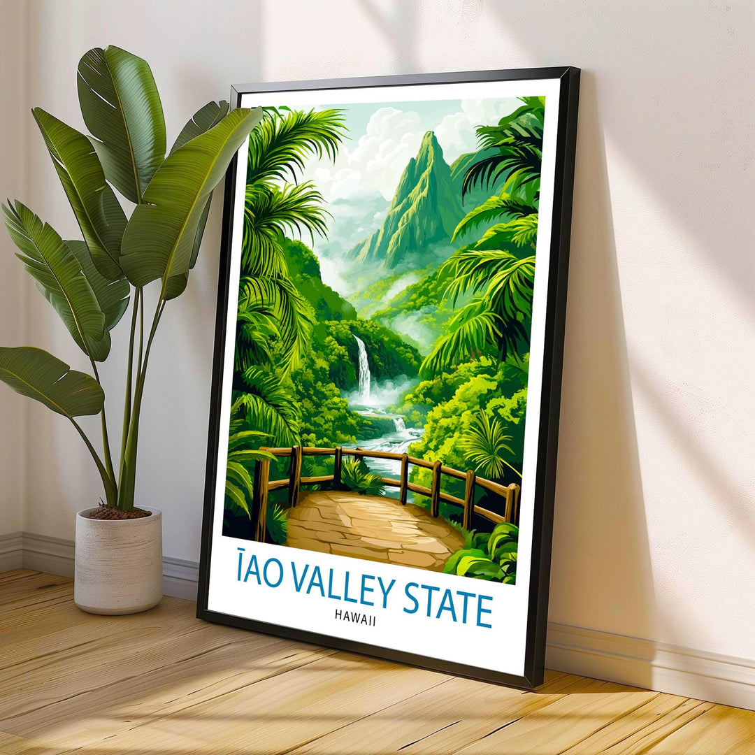 Iao Valley Hawaii Watercolor Travel Poster