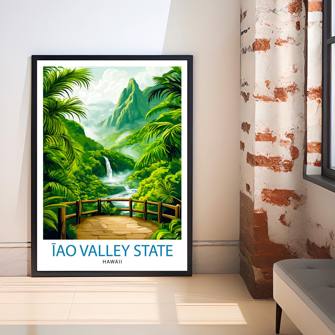 Iao Valley Hawaii Watercolor Travel Poster