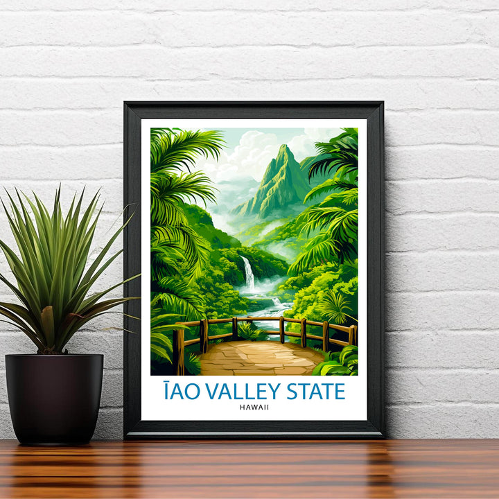 Iao Valley Hawaii Watercolor Travel Poster