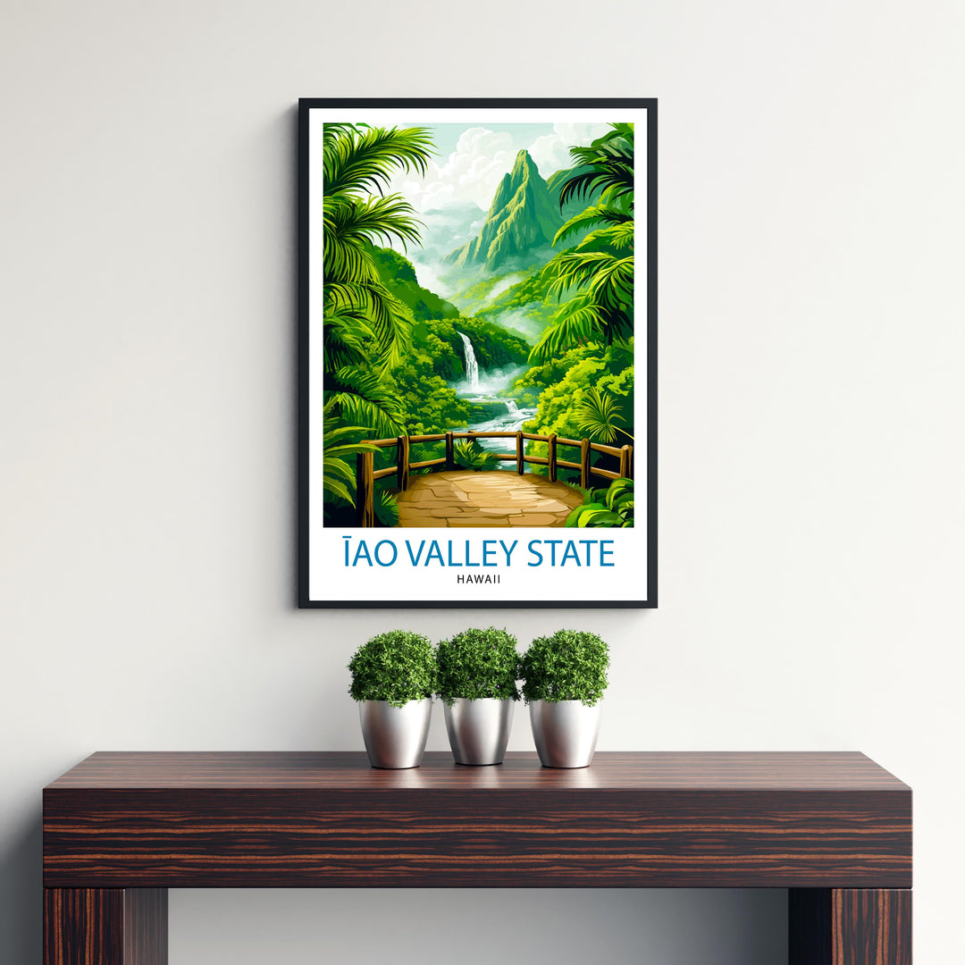 Iao Valley Hawaii Watercolor Travel Poster