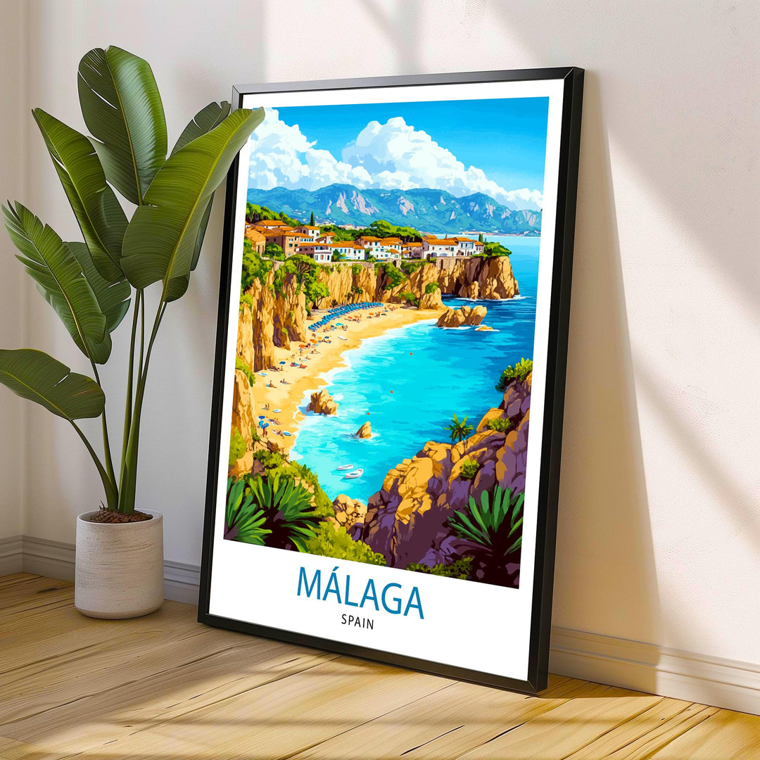 Málaga Spain Watercolor Travel Print Wall Decor Wall Art Málaga Landscape Wall Hanging Home Décor Spanish Coast Gift Art Lovers Scenic