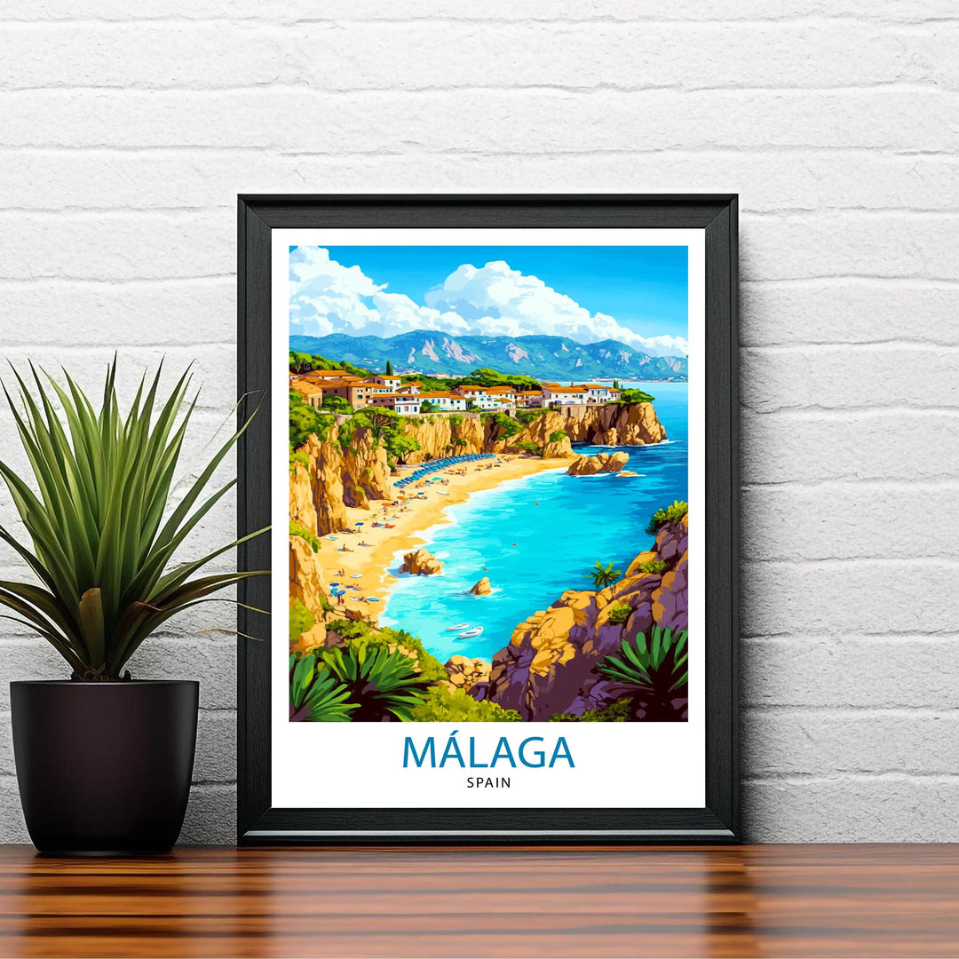 Málaga Spain Watercolor Travel Print Wall Decor Wall Art Málaga Landscape Wall Hanging Home Décor Spanish Coast Gift Art Lovers Scenic