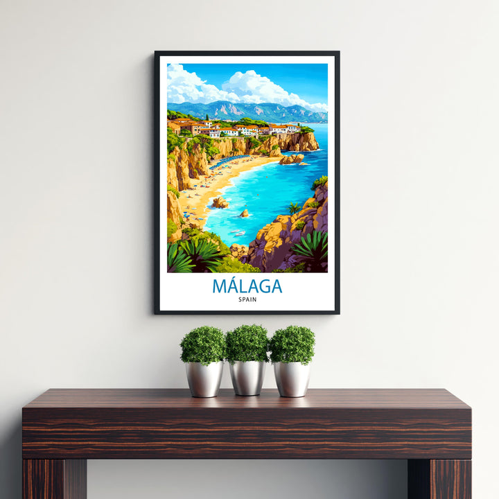 Málaga Spain Watercolor Travel Print Wall Decor Wall Art Málaga Landscape Wall Hanging Home Décor Spanish Coast Gift Art Lovers Scenic