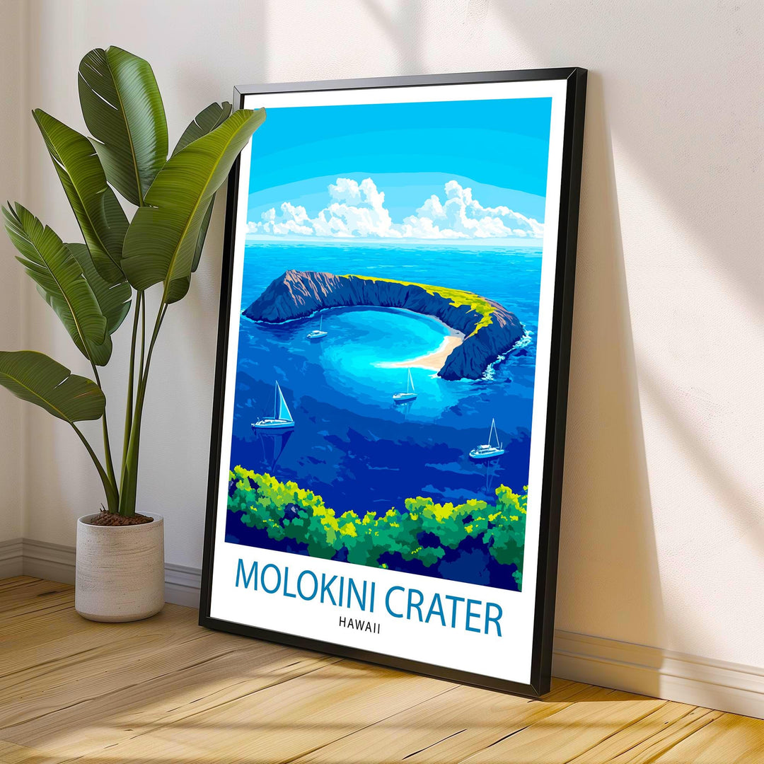 Molokini Crater Maui Watercolor Travel Poster