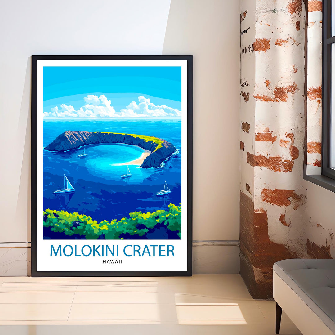 Molokini Crater Maui Watercolor Travel Poster