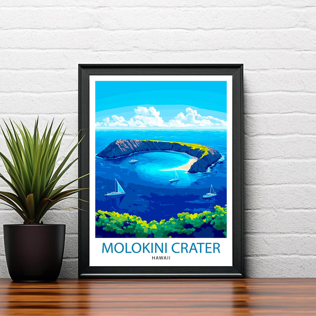 Molokini Crater Maui Watercolor Travel Poster