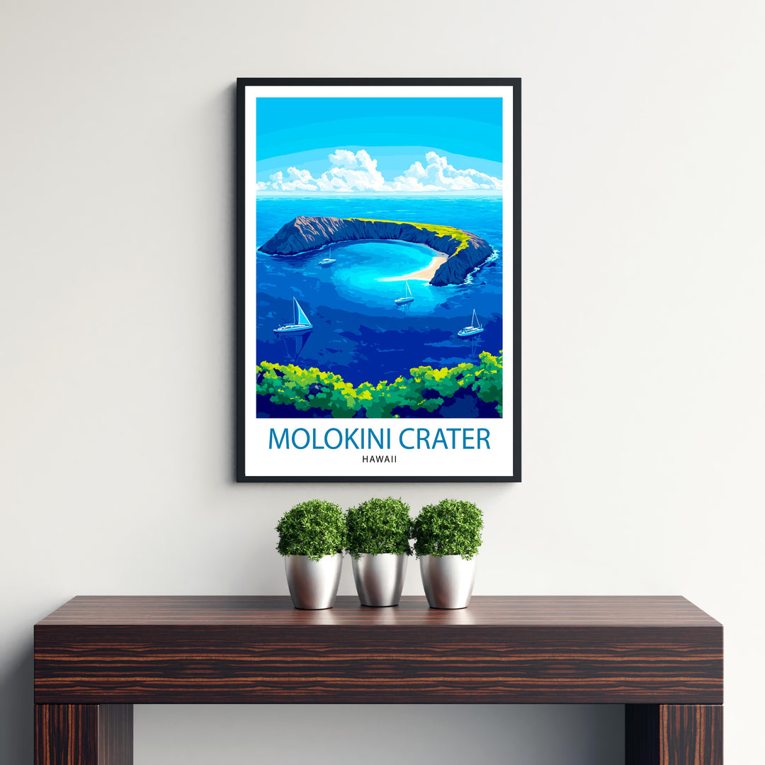 Molokini Crater Maui Watercolor Travel Poster