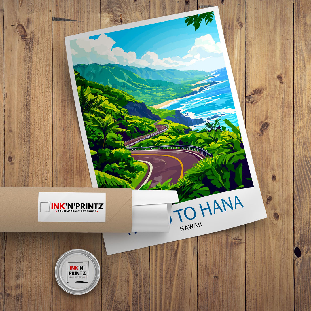 Road to Hana Maui Watercolor Travel Poster