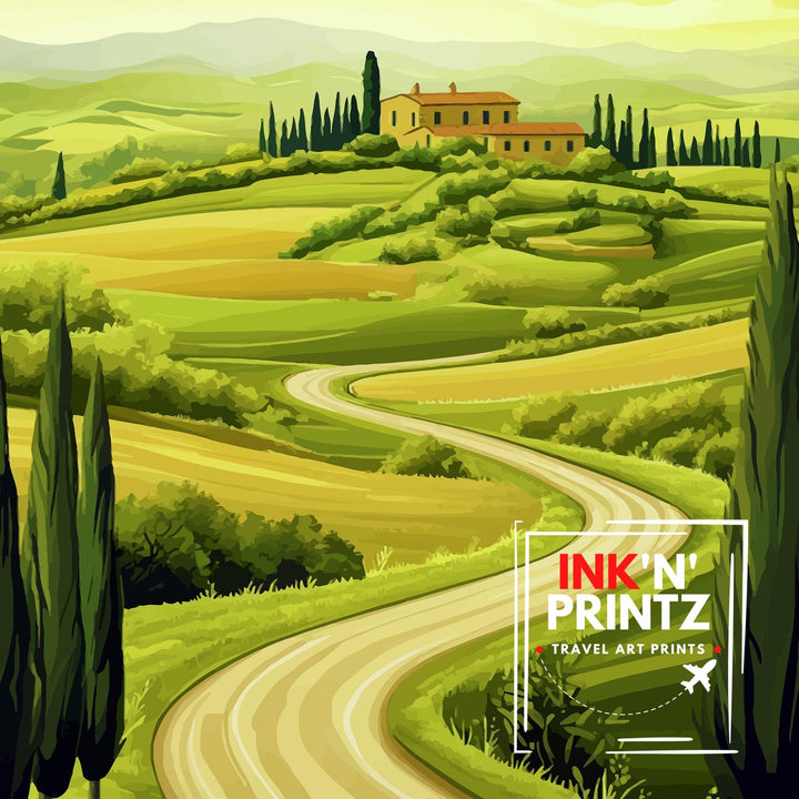 Tuscany Italy Watercolor Travel Poster