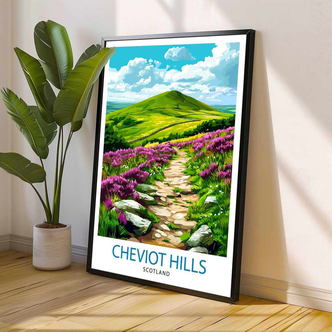 Cheviot Hills Northumberland Travel Poster Wall Decor Wall Art Cheviot Hills Landscape Wall Hanging Home Décor Northumberland Gift Art