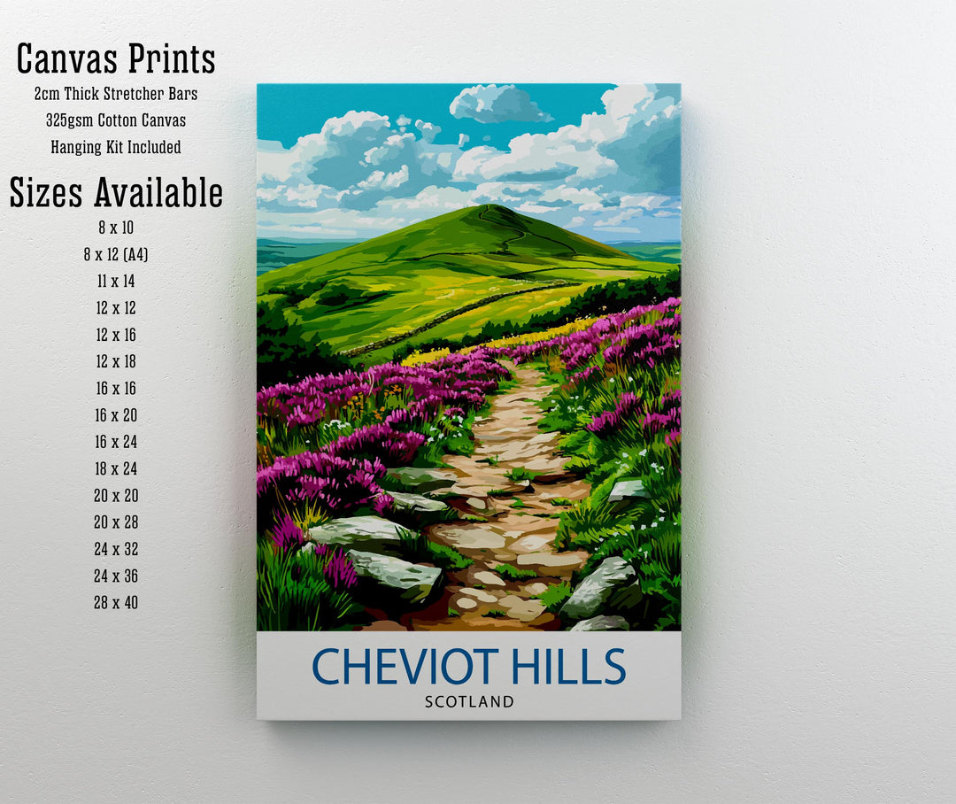 Cheviot Hills Northumberland Travel Poster Wall Decor Wall Art Cheviot Hills Landscape Wall Hanging Home Décor Northumberland Gift Art