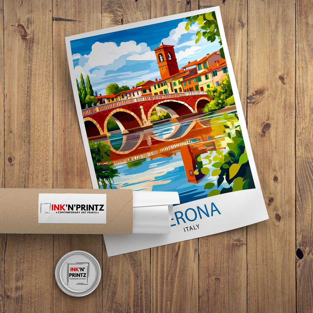 Verona Italy Travel Poster Wall Decor Wall Art Verona Landscape Wall Hanging Home Décor Italian City Gift Art Lovers Scenic Print