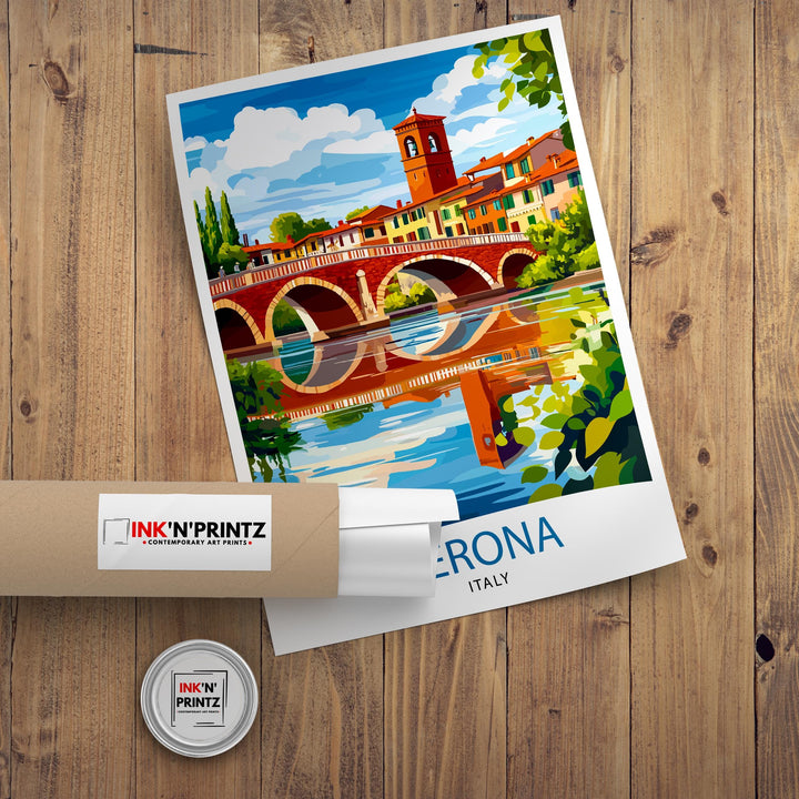 Verona Italy Travel Poster Wall Decor Wall Art Verona Landscape Wall Hanging Home Décor Italian City Gift Art Lovers Scenic Print