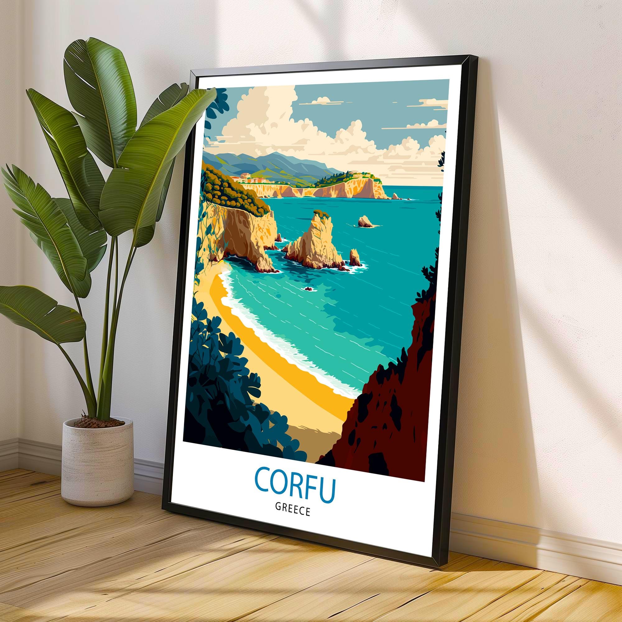 Corfu Greece Travel Poster | Coastal Wall Art Print