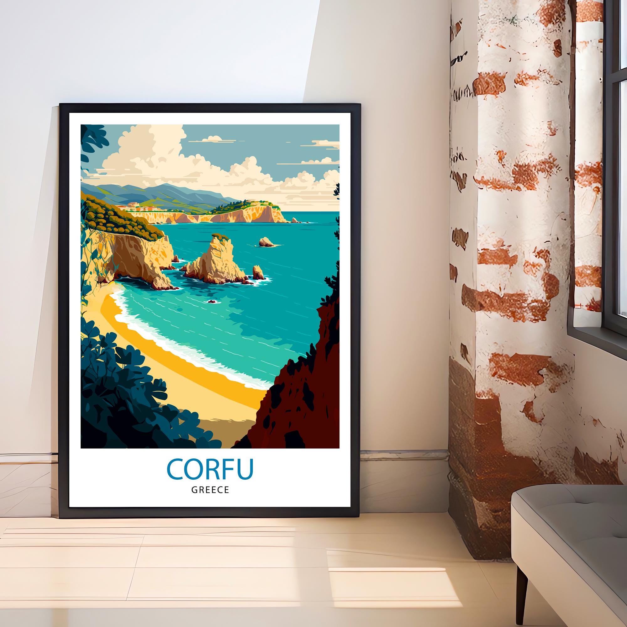Corfu Greece Travel Poster | Coastal Wall Art Print