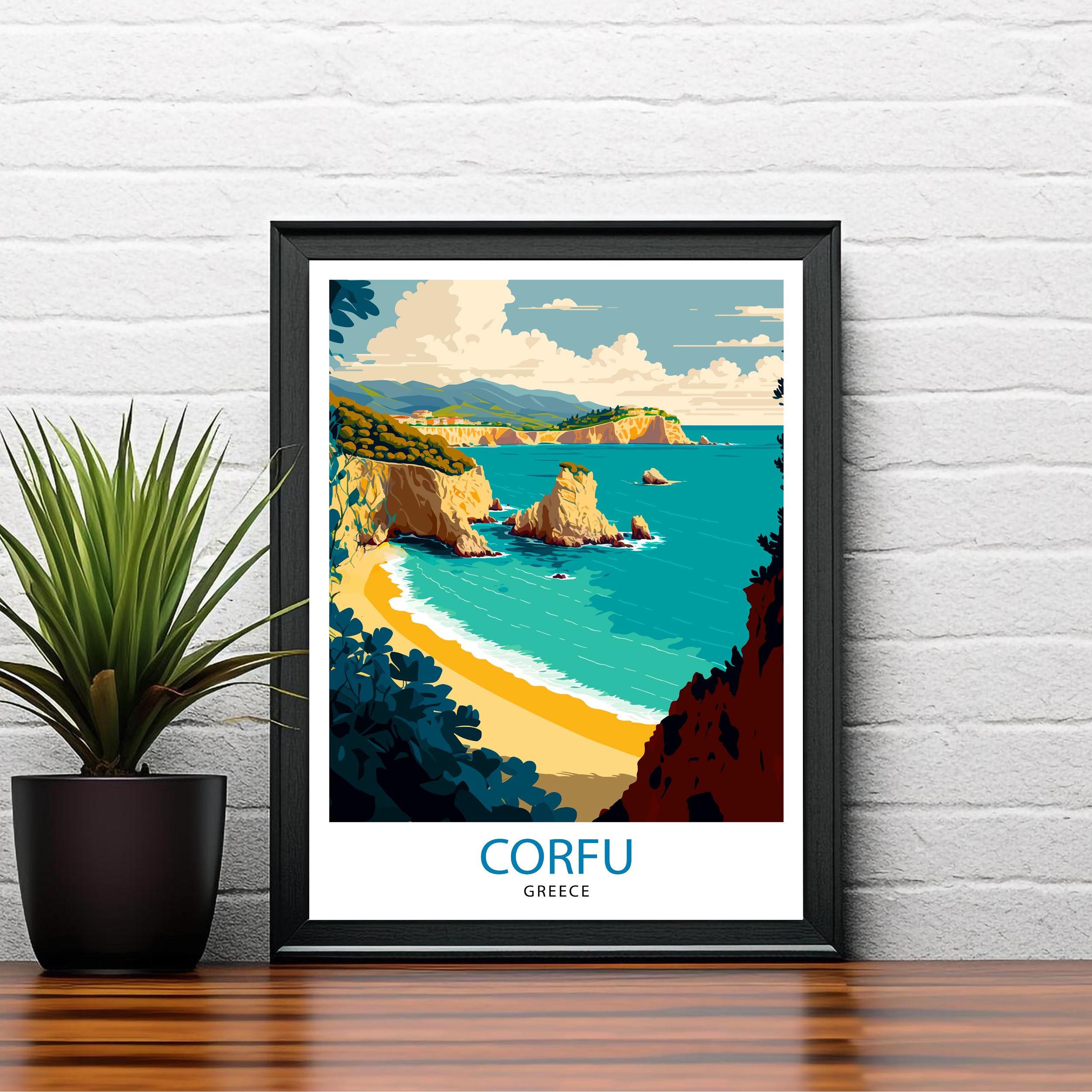Corfu Greece Travel Poster | Coastal Wall Art Print