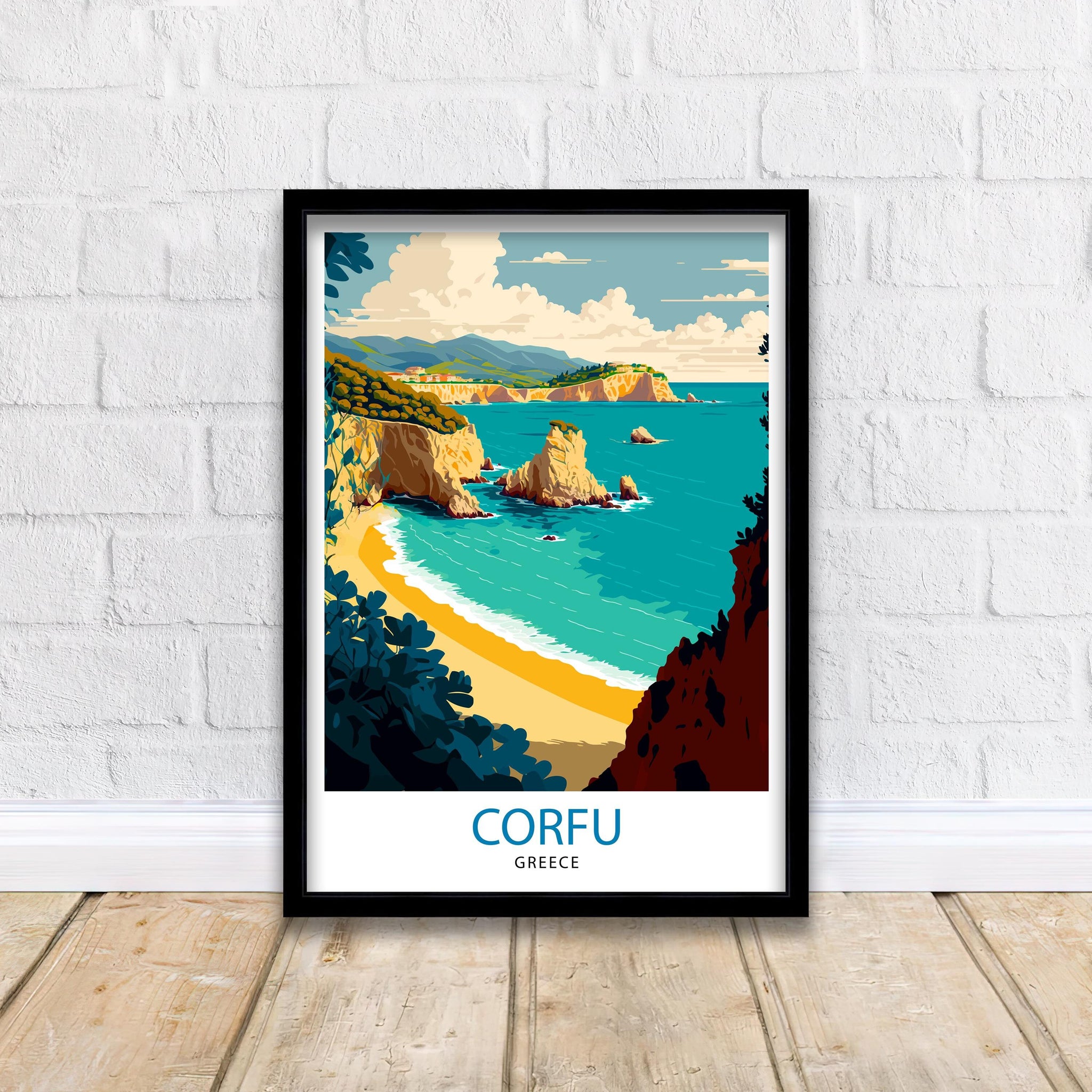 Corfu Greece Travel Poster | Coastal Wall Art Print