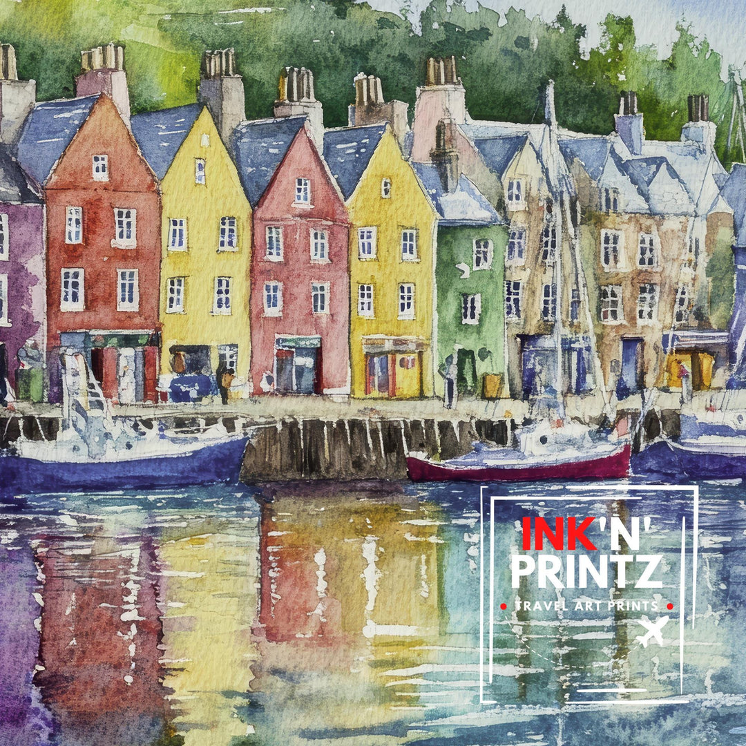 Tobermory Isle of Mull Watercolor Travel Poster