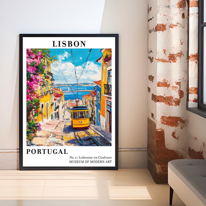 Lisbon Portugal Travel Poster – Colorful Cityscape Wall Art, Historic Tram Decor & Travel Lover Gift