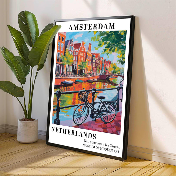 Amsterdam Netherlands Travel Poster – Scenic Canal Wall Art, Dutch Cityscape Decor & Travel Lover Gift