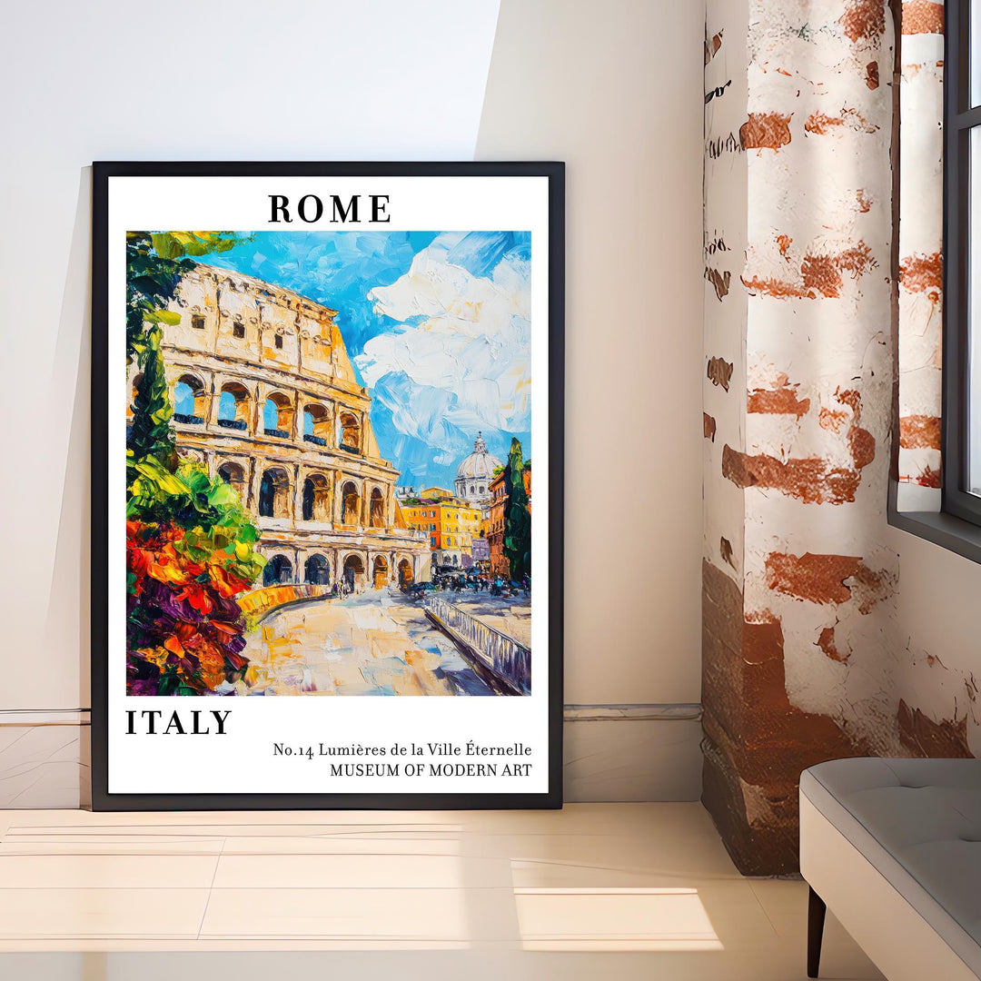 Rome Italy Travel Poster – Historic Cityscape Wall Art, Colosseum Decor & Travel Lover Gift