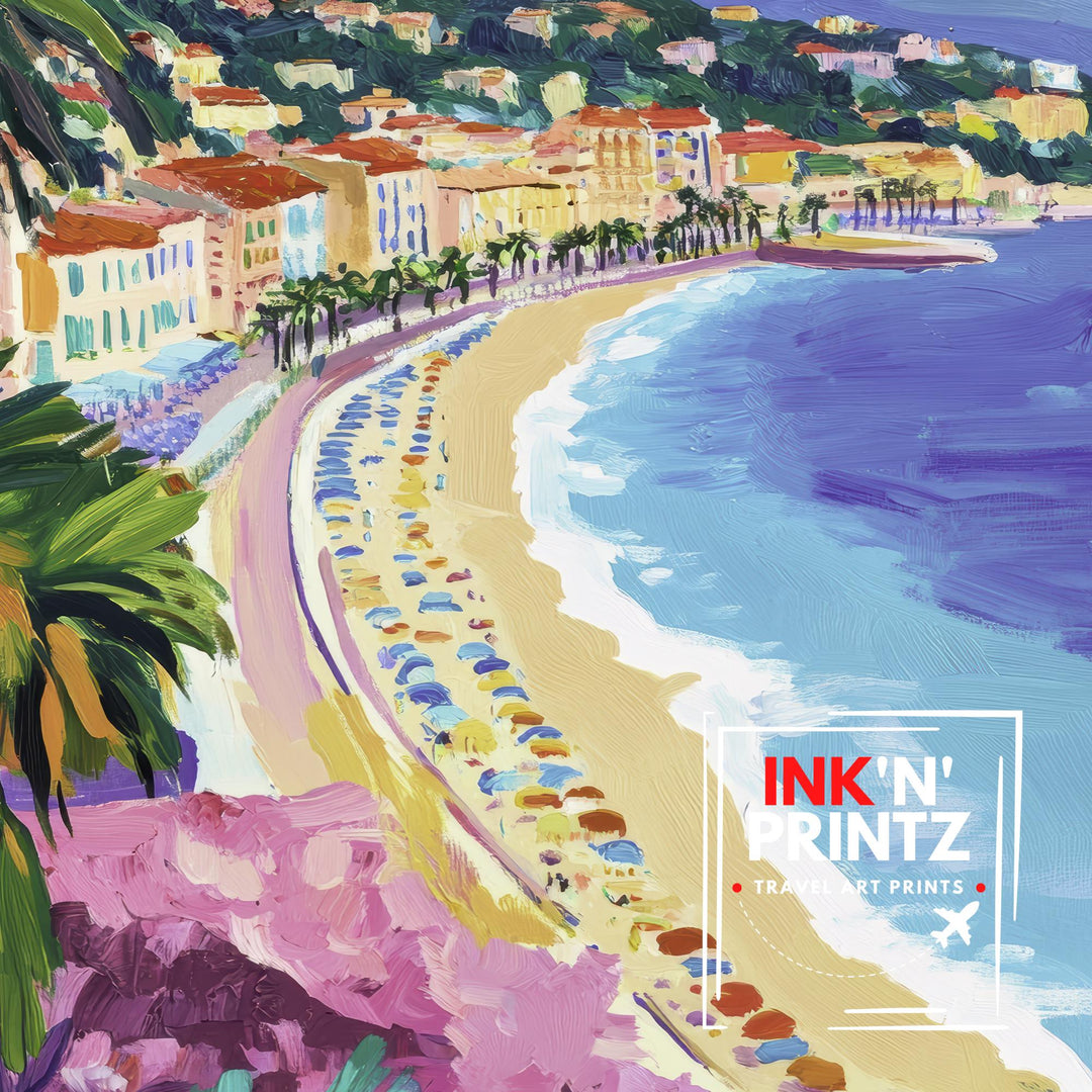 Nice France Travel Poster – French Riviera Wall Art, Mediterranean Coast Decor & Travel Lover Gift