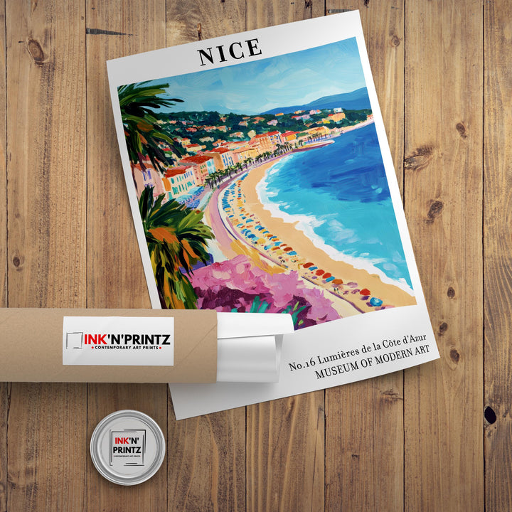 Nice France Travel Poster – French Riviera Wall Art, Mediterranean Coast Decor & Travel Lover Gift