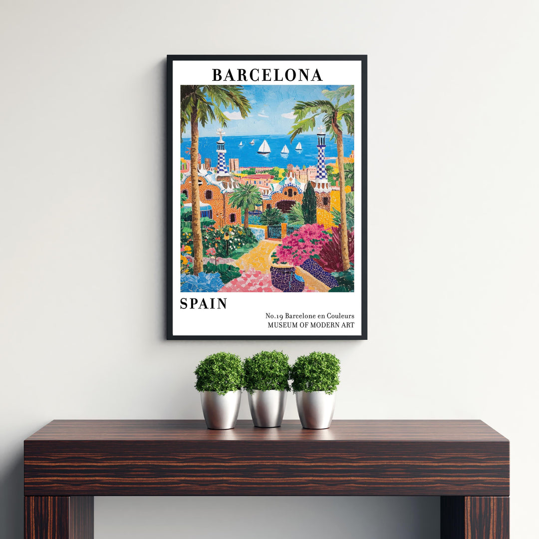 Barcelona Spain Travel Poster – Iconic Cityscape Wall Art, Gaudí Architecture Decor & Travel Lover Gift