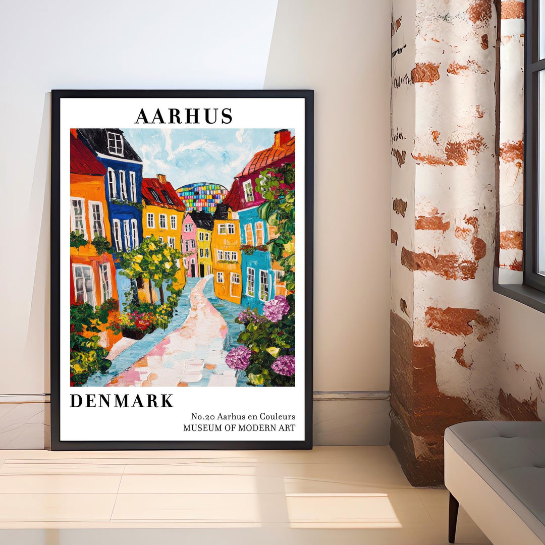 Aarhus Denmark Travel Poster – Scandinavian Cityscape Wall Art, Historic Harbor Decor & Travel Lover Gift