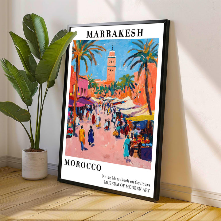 Marrakech Morocco Travel Poster – Vibrant Cityscape Wall Art, Medina & Souk Decor, Travel Lover Gift