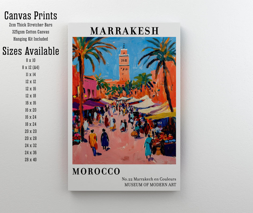 Marrakech Morocco Travel Poster – Vibrant Cityscape Wall Art, Medina & Souk Decor, Travel Lover Gift