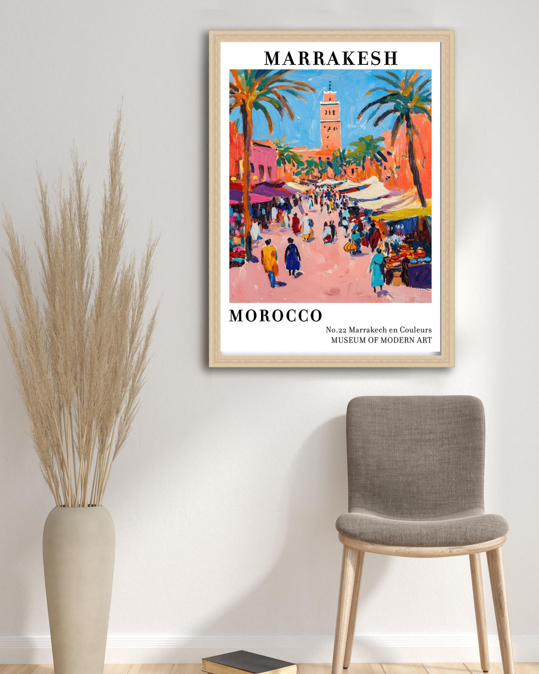 Marrakech Morocco Travel Poster – Vibrant Cityscape Wall Art, Medina & Souk Decor, Travel Lover Gift