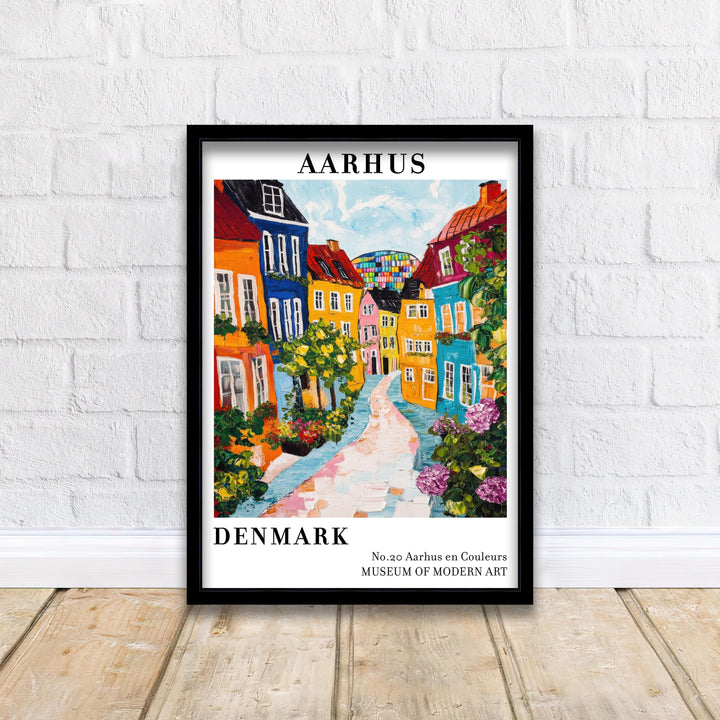 Aarhus Denmark Travel Poster – Scandinavian Cityscape Wall Art, Historic Harbor Decor & Travel Lover Gift