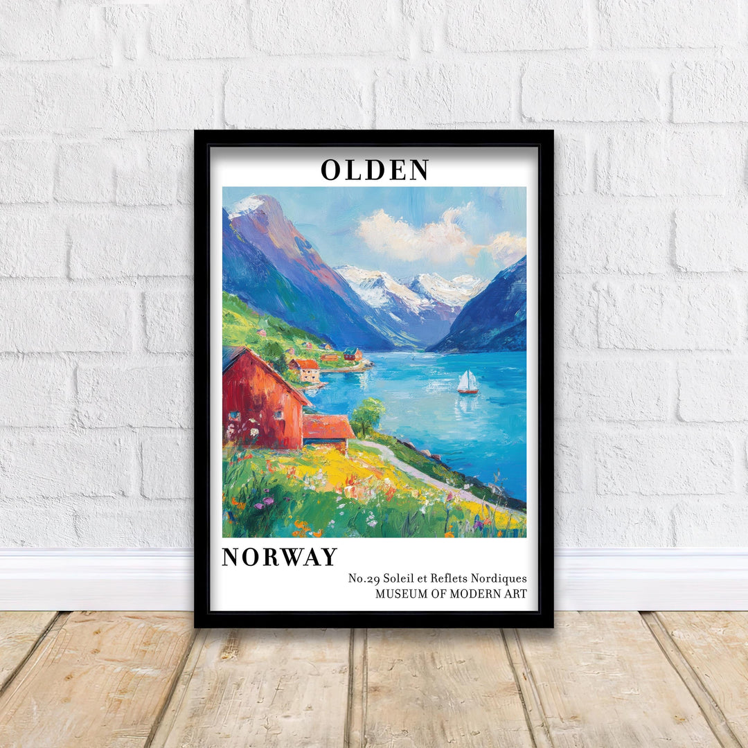 Olden Norway Travel Poster Wall Decor Wall Art Olden Landscape Wall Hanging Home Décor Norwegian Fjords Gift Art Lovers Scenic Print