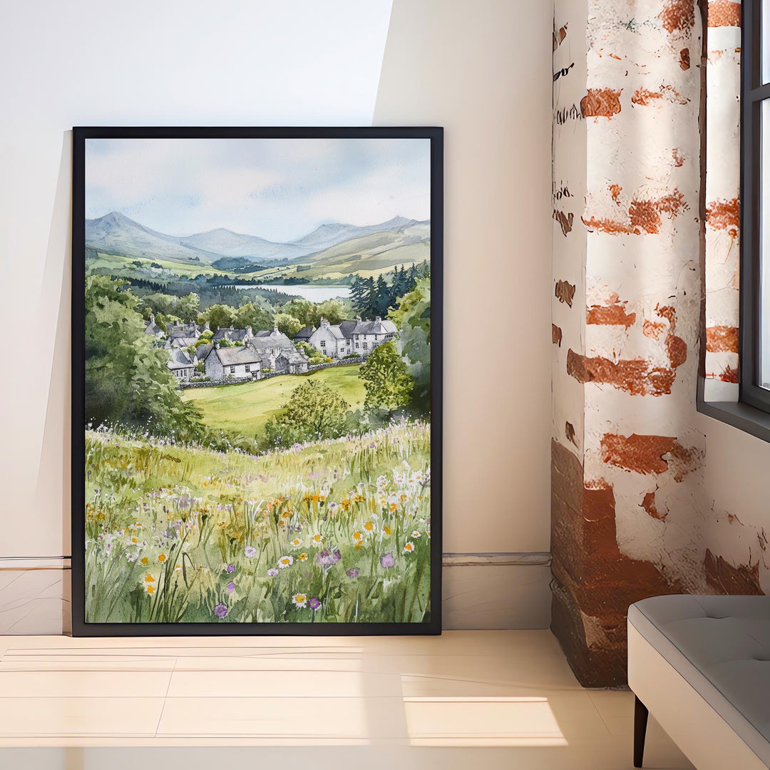 Hawkshead Lake District Watercolor Travel Poster