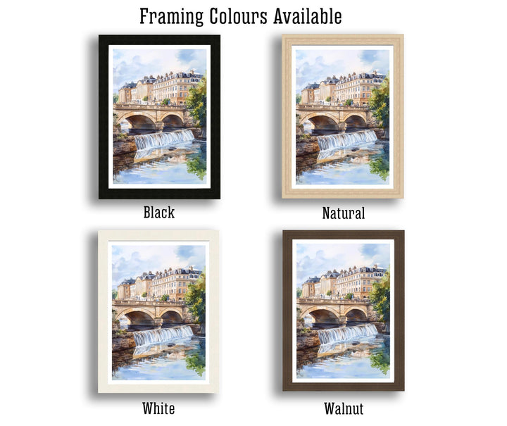 Bath England Watercolor Travel Poster – Historic Cityscape Wall Art, Roman Baths Decor & Nature Lover Gift