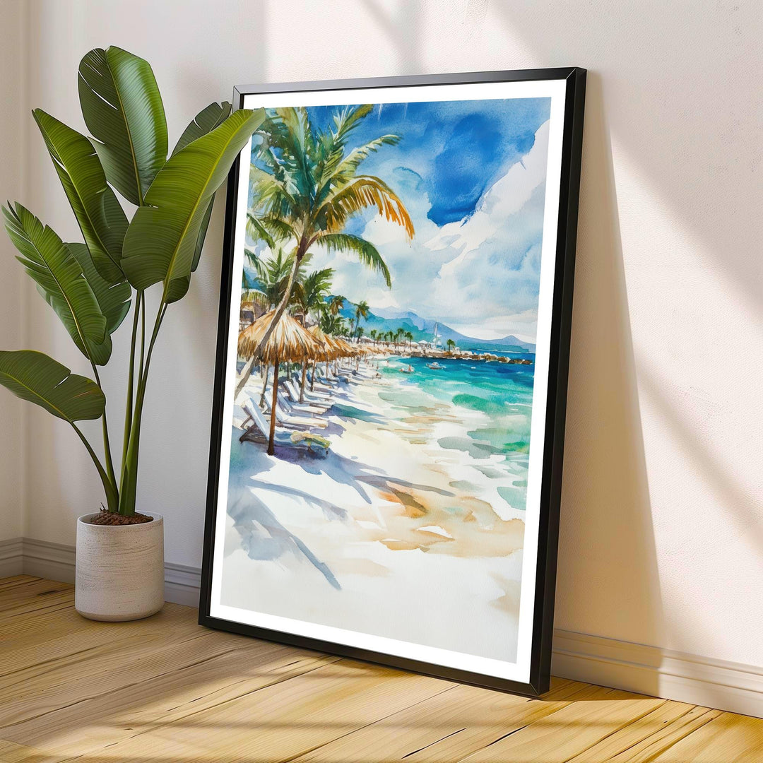 Cozumel Mexico Watercolor Travel Poster – Tropical Seascape Wall Art, Island Home Decor & Nature Lover Gift