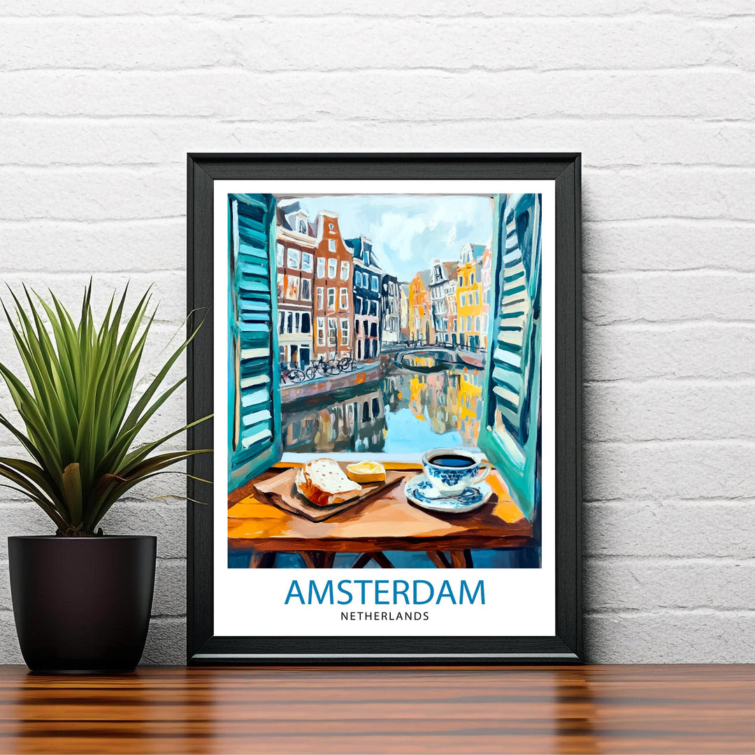 Amsterdam Travel Poster Wall Decor Wall Art Amsterdam Landscape Wall Hanging Home Décor Dutch City Gift Art Lovers Scenic Print