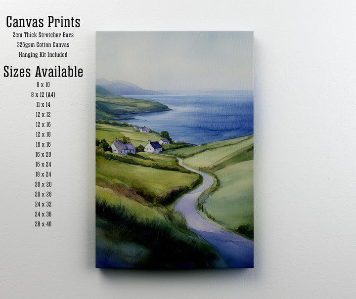 Wild Atlantic Way Watercolor Poster – Ireland Landscape Painting, Coastal Irish Art, Scenic Drive Decor & Nature Lover Gift