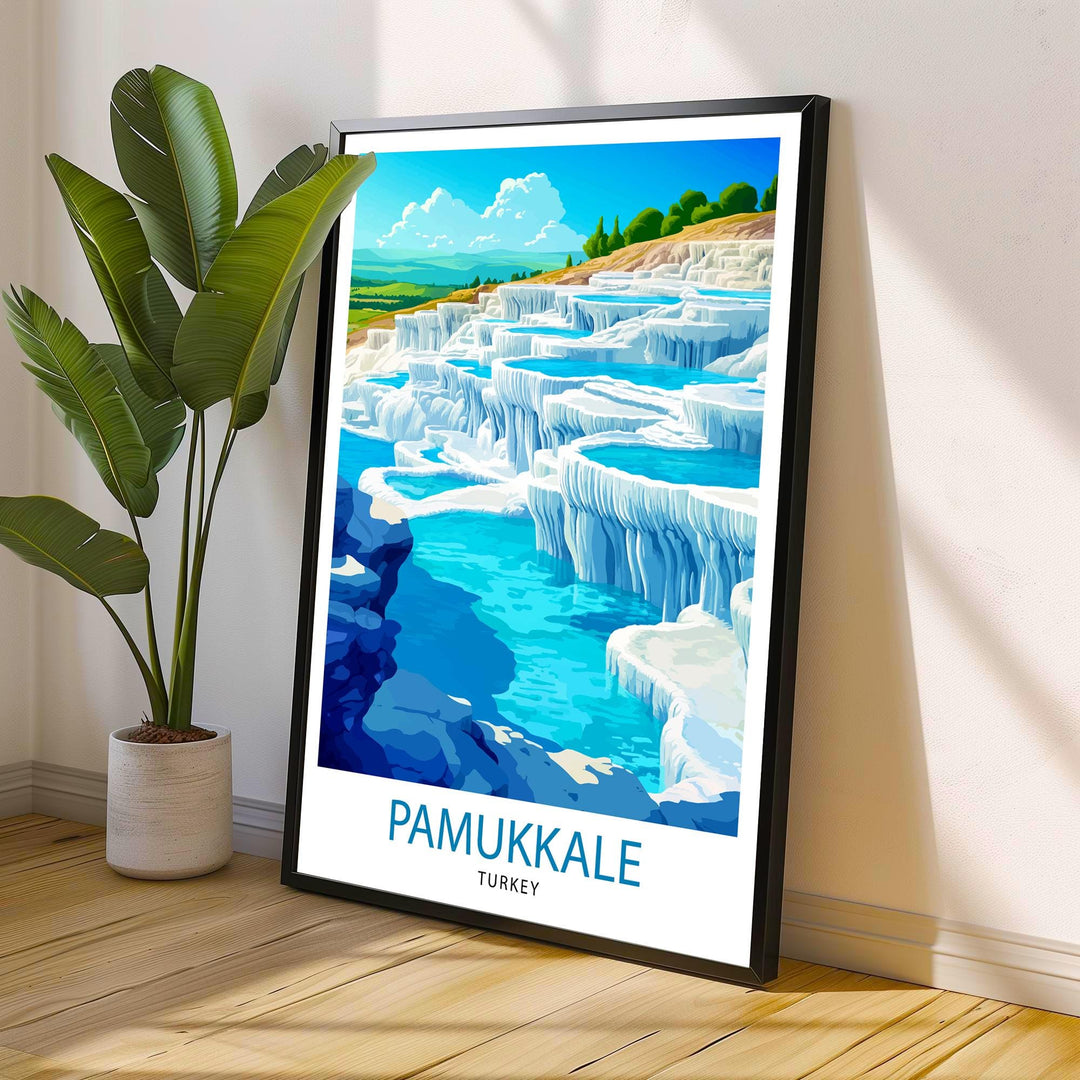 Pamukkale Turkey Travel Poster – White Terraces & Hot Springs Wall Art, Scenic Decor & Nature Lover Gift