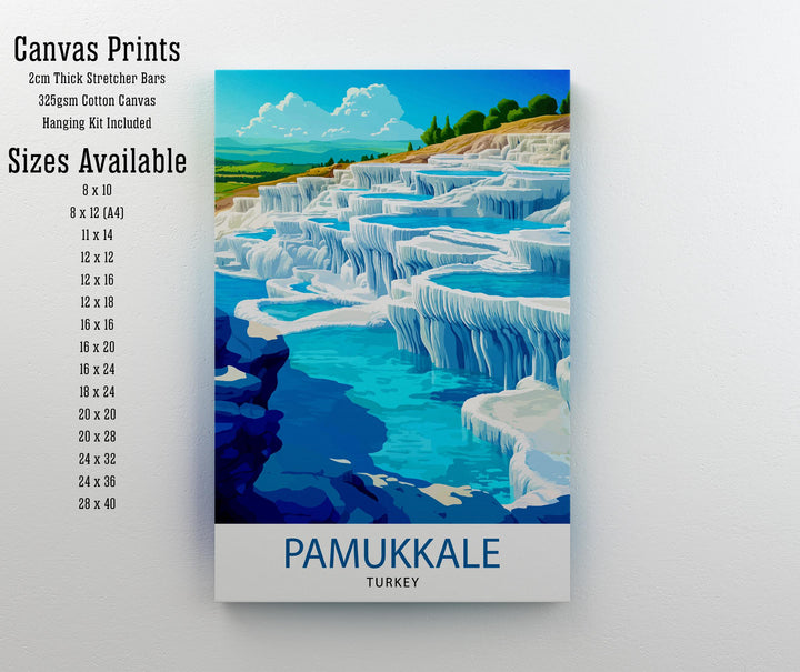 Pamukkale Turkey Travel Poster – White Terraces & Hot Springs Wall Art, Scenic Decor & Nature Lover Gift