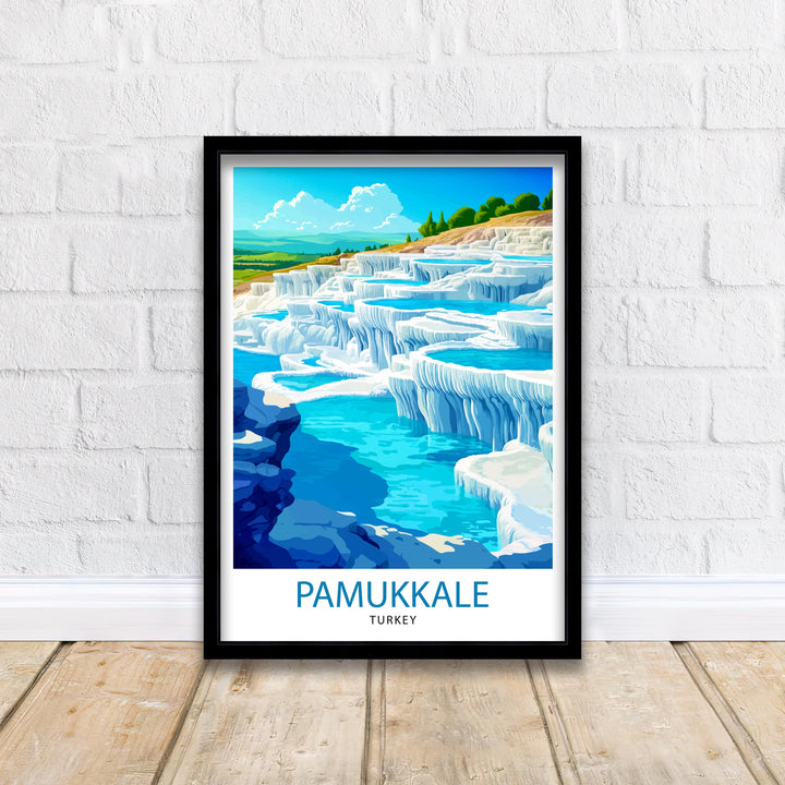 Pamukkale Turkey Travel Poster – White Terraces & Hot Springs Wall Art, Scenic Decor & Nature Lover Gift