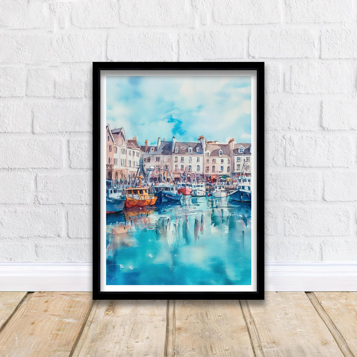 St. Peter Port Guernsey Watercolor Travel Poster – Island Seascape Wall Art, Coastal Home Decor & Nature Lover Gift