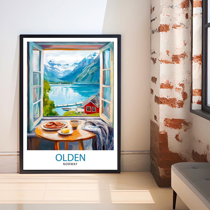 Olden Norway Travel Poster Wall Decor Wall Art Olden Landscape Wall Hanging Home Décor Norwegian Fjords Gift Art Lovers Scenic Print