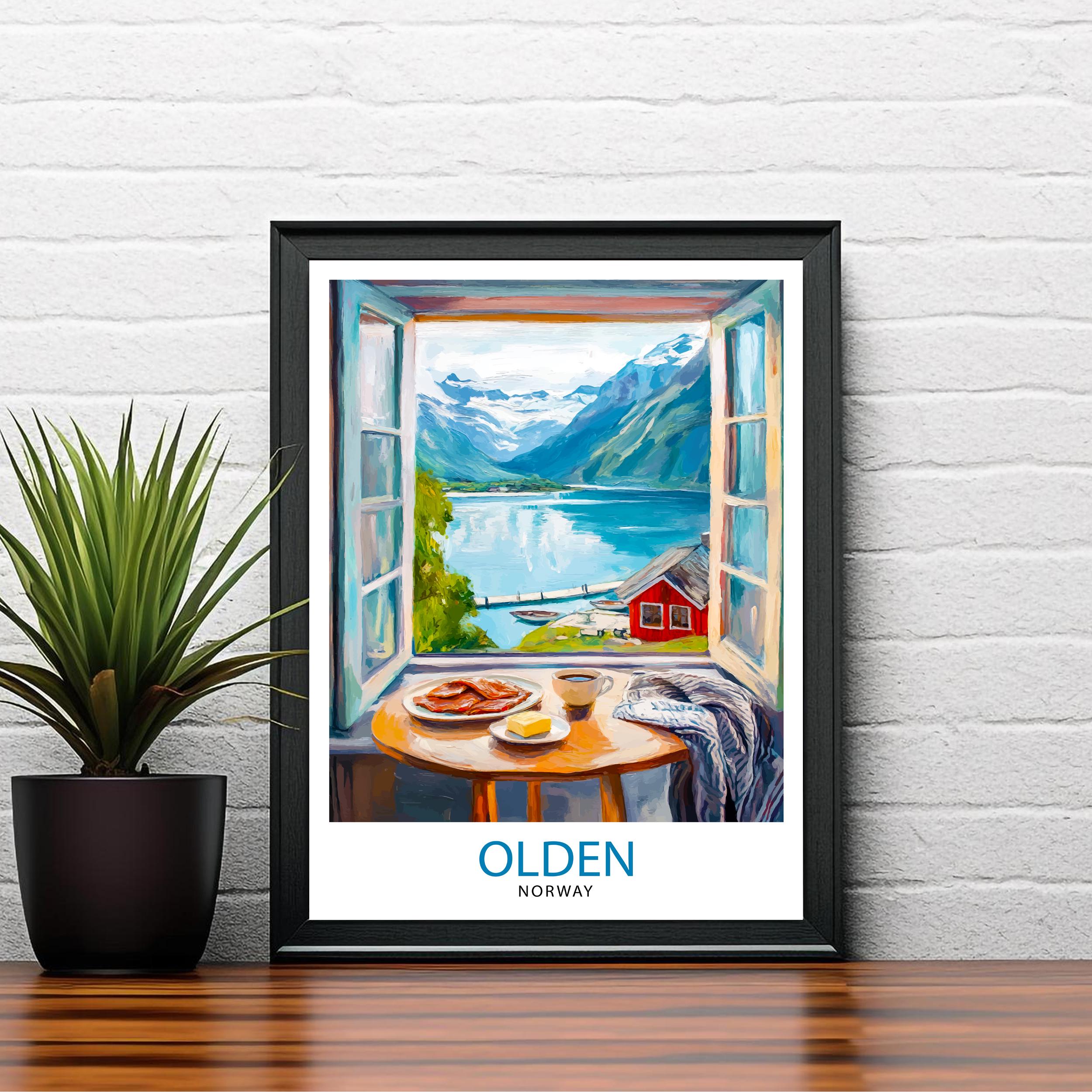 Olden Norway Travel Poster Wall Decor Wall Art Olden Landscape Wall Hanging Home Décor Norwegian Fjords Gift Art Lovers Scenic Print