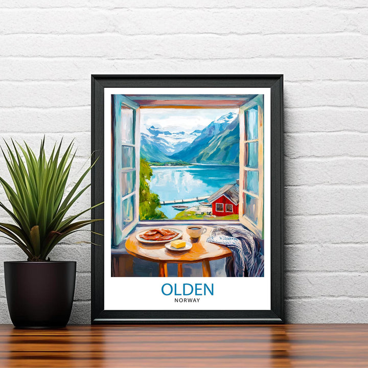 Olden Norway Travel Poster Wall Decor Wall Art Olden Landscape Wall Hanging Home Décor Norwegian Fjords Gift Art Lovers Scenic Print